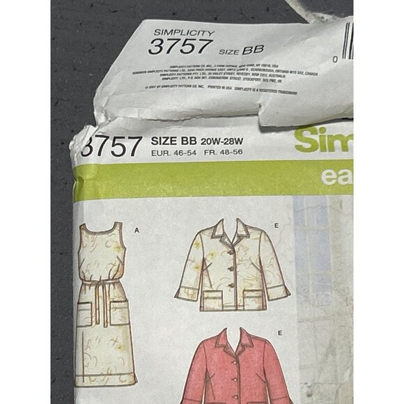 Simplicity Easy-To-Sew Womens Plus Size BB 20W-28W Dress Jacket Top & Pants - Picture 3 of 4